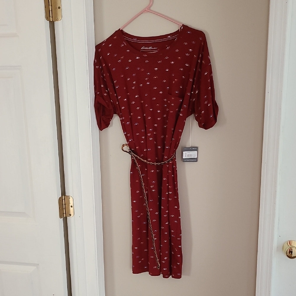 NWT: Eddie Bauer Red Patterned Midi Dress
